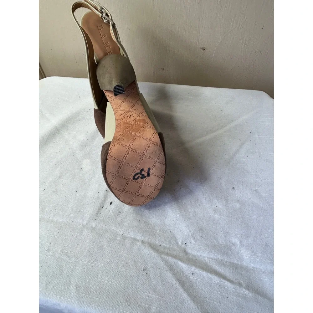 L.A.M.B. Gwen Stefani Brown Suede Grey Leather Peep Toe Platform Heels Size 6M